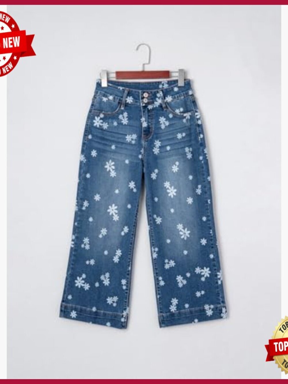 High Waisted Wide Leg Stretch Denim Jeans for Women, Baggy Fit - Picture 6 of 6